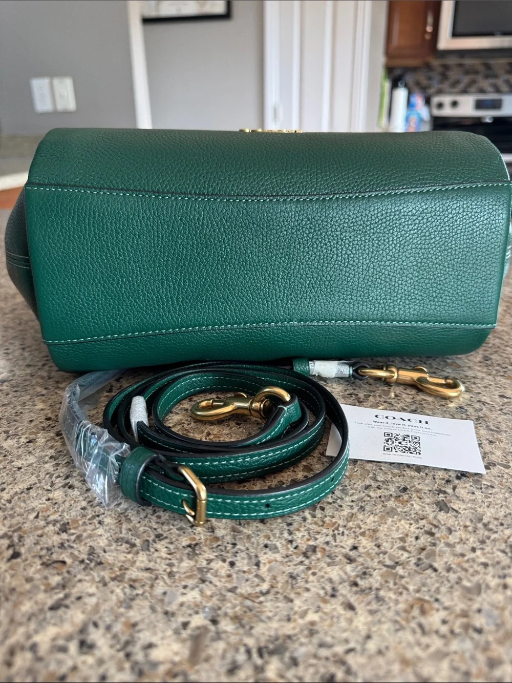 Coach Emerald Green Pebbled Leather Satchel with Gold Hardware - Picture 8 of 16